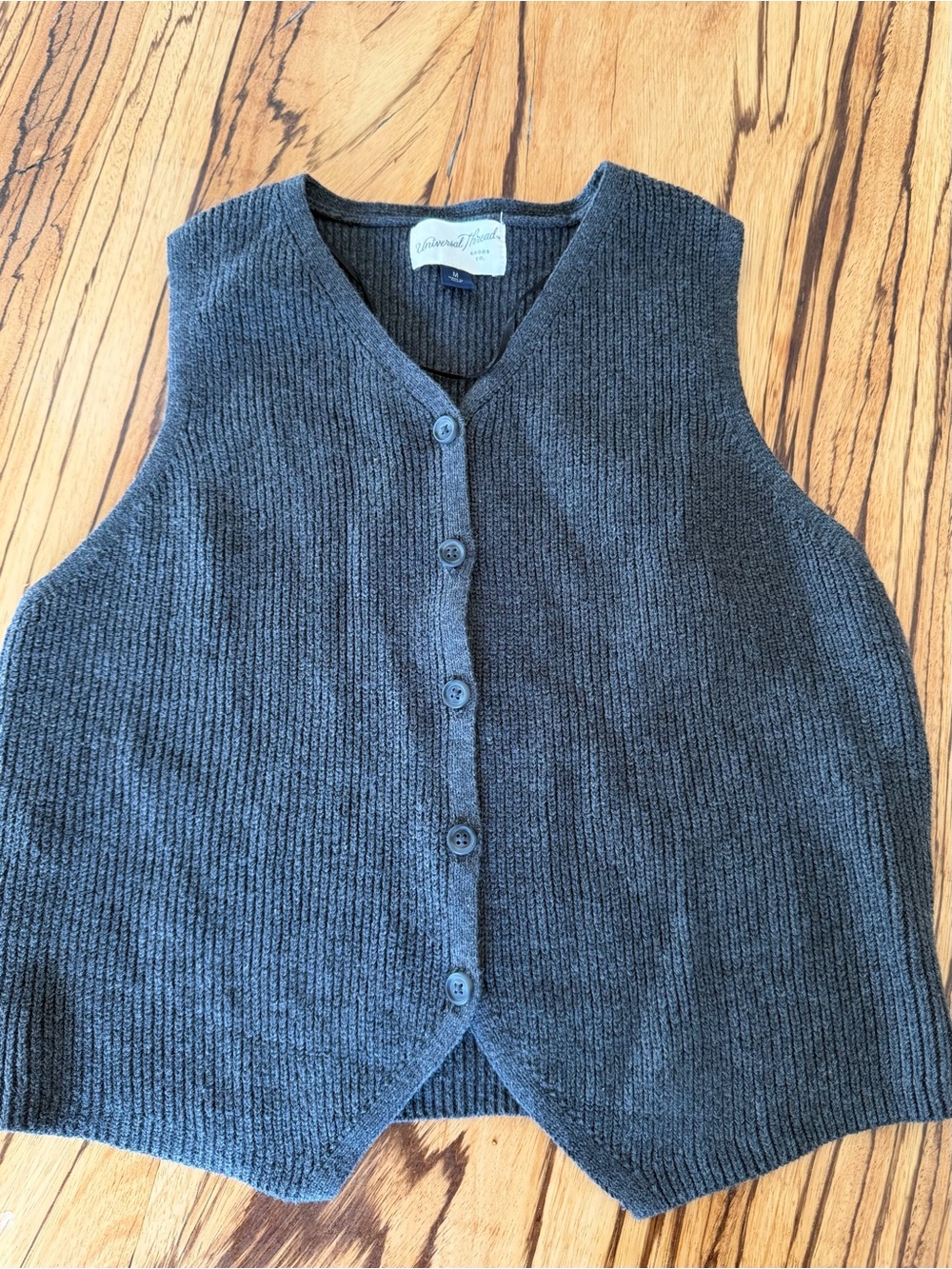 Universal Thread Dark Gray Ribbed Button-Front Preppy Sweater Vest, Women’s M